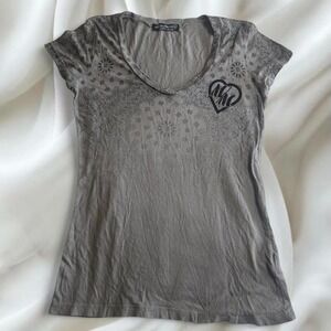 Metal Mulisha gray v-neck graphic top y2k‎ vintage grunge skater